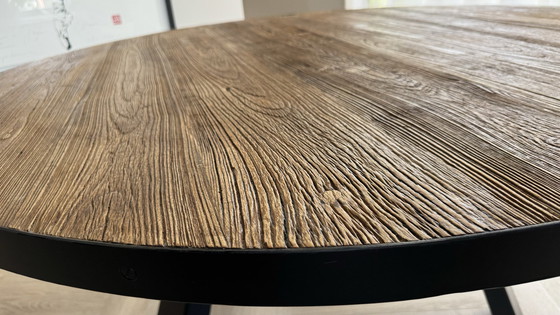 Image 1 of Massief Houten Tafel Met Staal