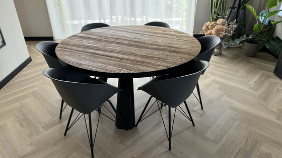 Image 1 of Massief Houten Tafel Met Staal