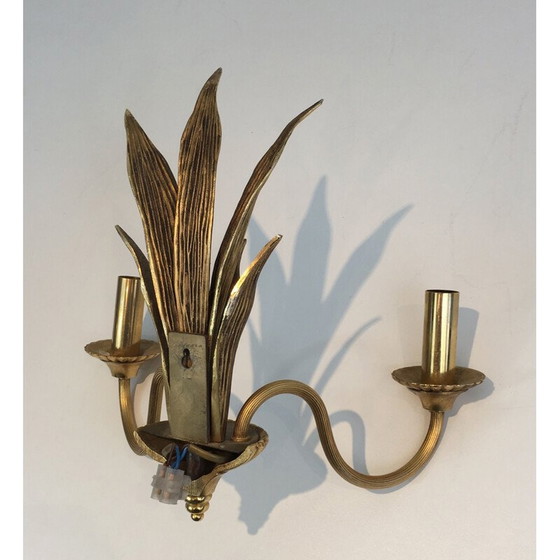 Image 1 of Paar vintage bronzen en messing palmboom wandlampen, 1970