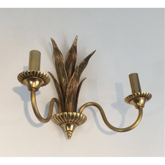 Image 1 of Paar vintage bronzen en messing palmboom wandlampen, 1970