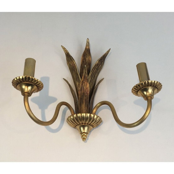 Image 1 of Paar vintage bronzen en messing palmboom wandlampen, 1970