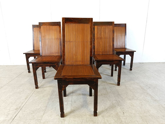 Image 1 of Mid century bamboe eetkamerstoelen met hoge rugleuning en tafel