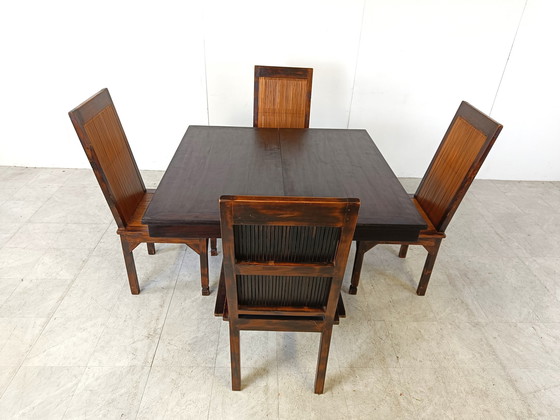 Image 1 of Mid century bamboe eetkamerstoelen met hoge rugleuning en tafel