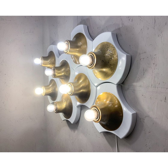 Image 1 of Mid Century wandlamp van hout en messing, Italië 1960