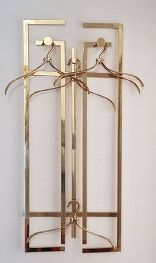 Art Deco messing wandrek met hangers, 1980S, set van 5