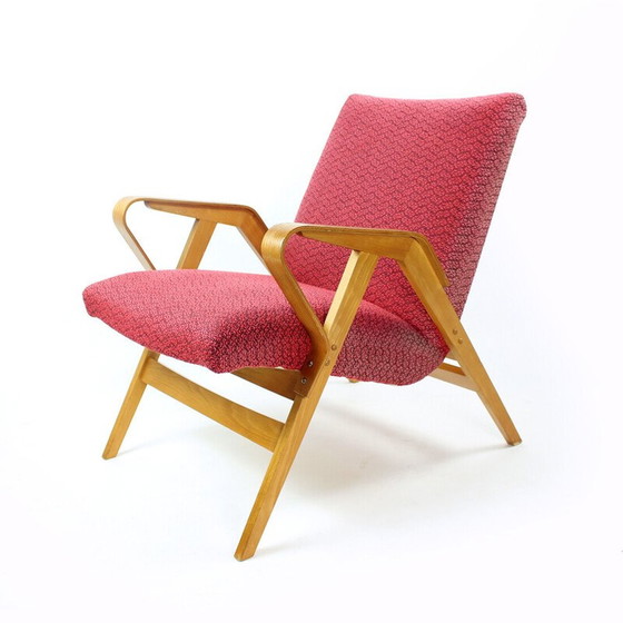 Image 1 of Vintage fauteuil in roze stof en eikenhout voor Tatra, Tsjecho-Slowakije 1960