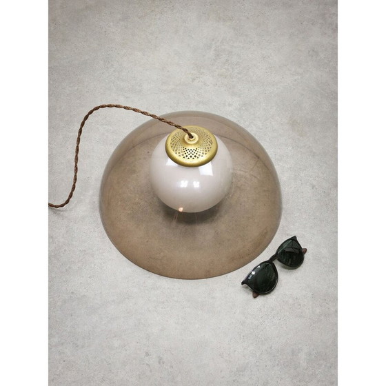 Image 1 of Vintage Space Age hanglamp van messing en opaline, Italië
