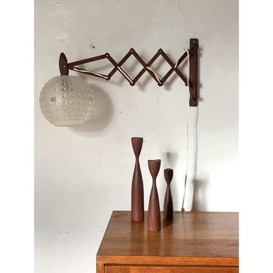 Image 1 of Vintage accordeon wandlamp van teakhout en kunststof, 1970