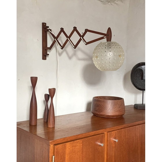 Image 1 of Vintage accordeon wandlamp van teakhout en kunststof, 1970