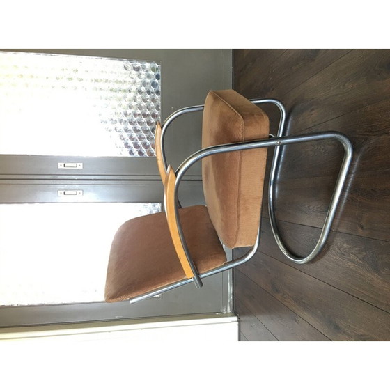 Image 1 of Vintage 436 Loungestoel voor D3 Rotterdam in bruine stof en stalen buizen