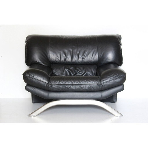 Vintage zwarte leren fauteuil, jaren '80