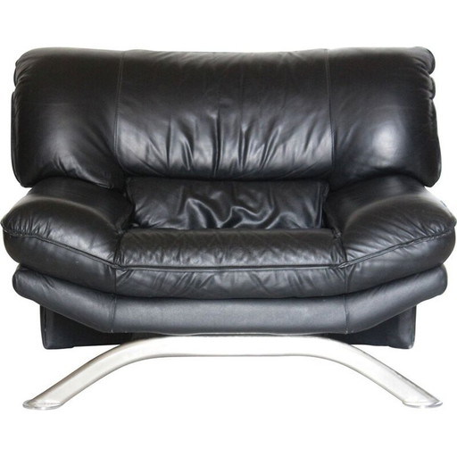 Vintage zwarte leren fauteuil, jaren '80