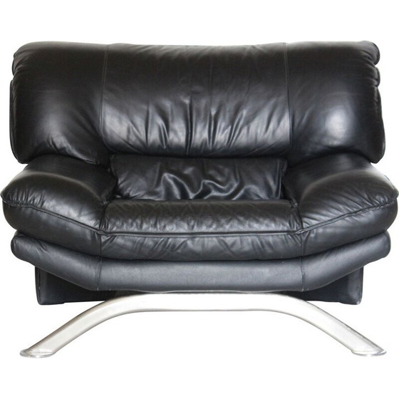 Image 1 of Vintage zwarte leren fauteuil, jaren '80