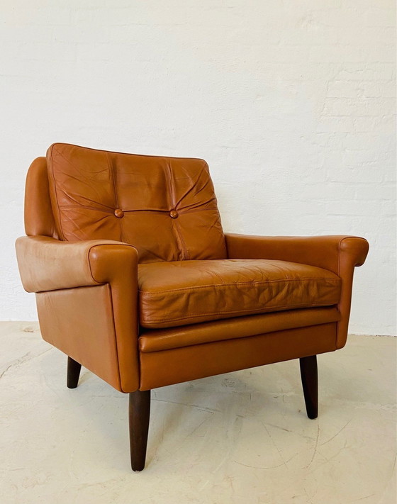 Image 1 of Vintage Retro Deense Mid Century Svend Skipper Club Chair In Cognac Leer 60S