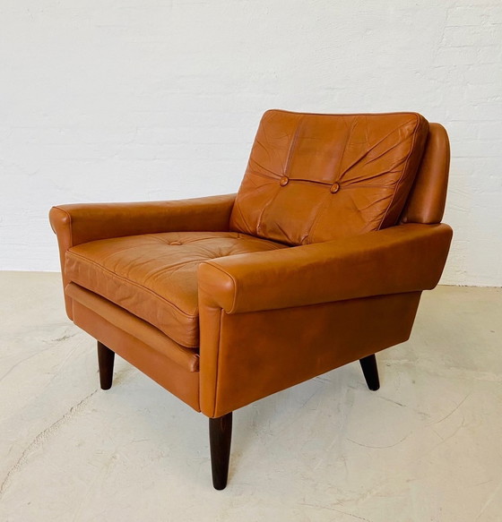 Image 1 of Vintage Retro Deense Mid Century Svend Skipper Club Chair In Cognac Leer 60S