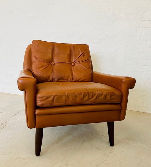 Vintage Retro Deense Mid Century Svend Skipper Club Chair In Cognac Leer 60S