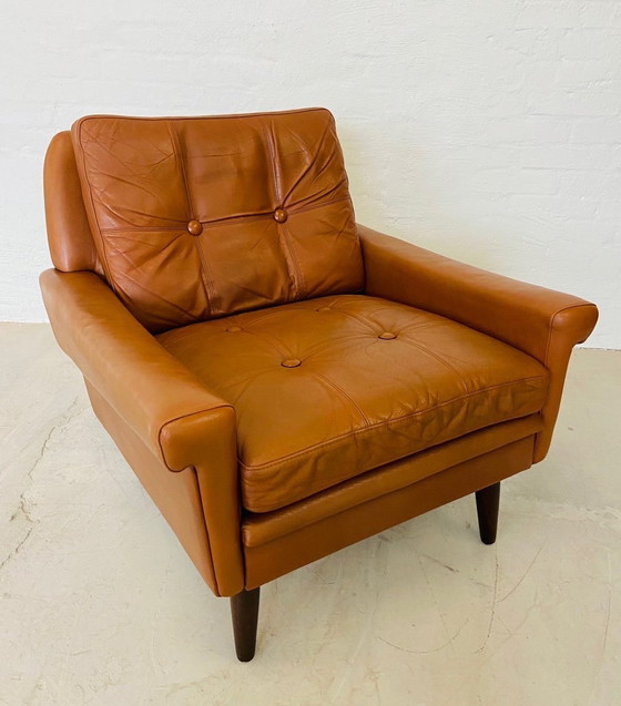 Image 1 of Vintage Retro Deense Mid Century Svend Skipper Club Chair In Cognac Leer 60S