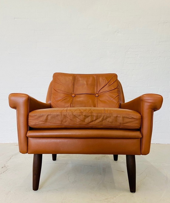 Image 1 of Vintage Retro Deense Mid Century Svend Skipper Club Chair In Cognac Leer 60S