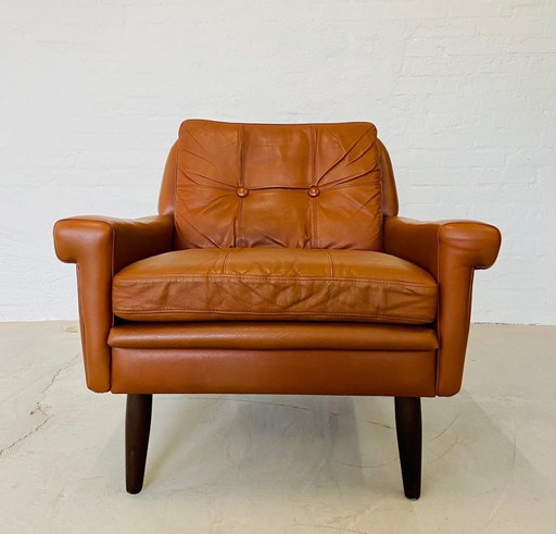 Vintage Retro Deense Mid Century Svend Skipper Club Chair In Cognac Leer 60S