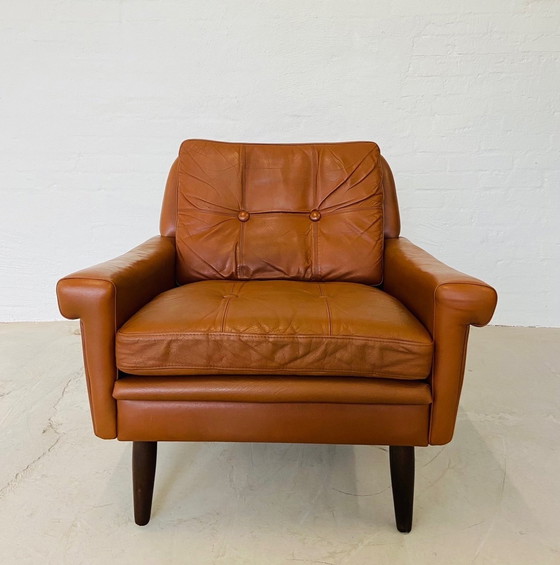 Image 1 of Vintage Retro Deense Mid Century Svend Skipper Club Chair In Cognac Leer 60S