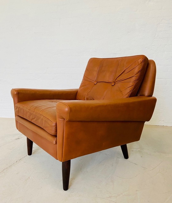 Image 1 of Vintage Retro Deense Mid Century Svend Skipper Club Chair In Cognac Leer 60S