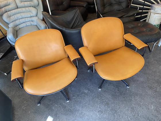 Image 1 of Set of 2 cognac leather lounge chairs by Ico Parisi for MIM Roma