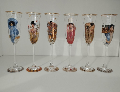 Set van 6 Klimt Champagneglazen