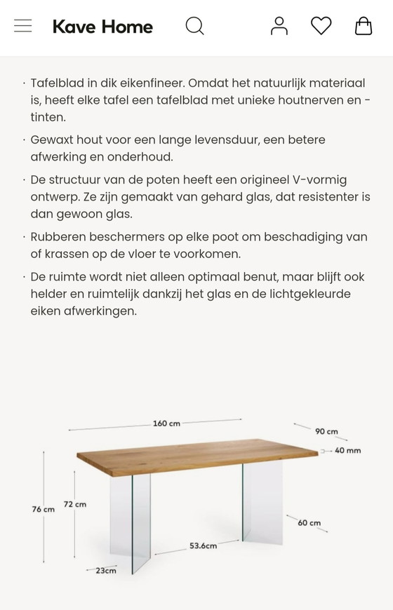 Image 1 of Tafel eiken met glazen poten