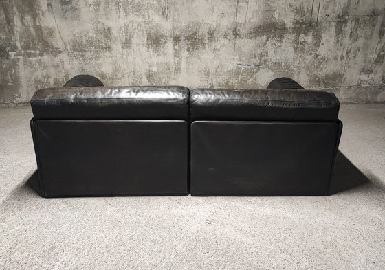 Image 1 of 2-zits Modulaire Zwart Leren Sofa De Sede Ds-76, Zwitserland 1970