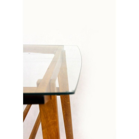 Image 1 of Vintage houten salontafel met glazen blad van Drevozpracujici Druzstvo, Tsjecho-Slowakije 1960