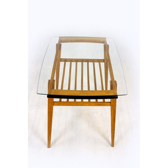 Image 1 of Vintage houten salontafel met glazen blad van Drevozpracujici Druzstvo, Tsjecho-Slowakije 1960