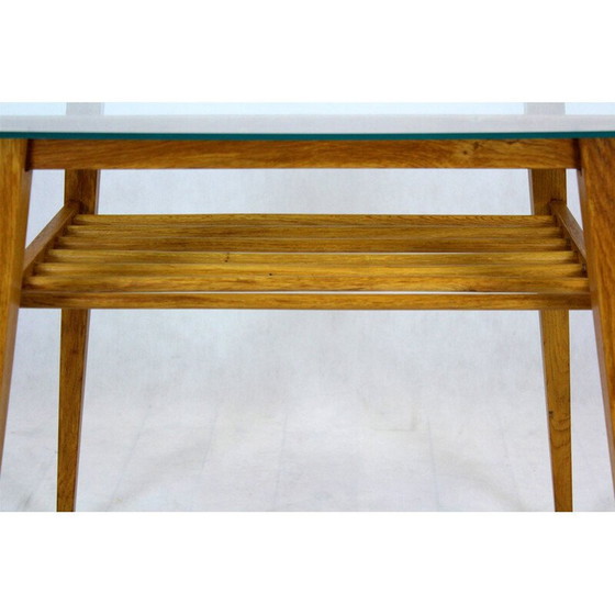 Image 1 of Vintage houten salontafel met glazen blad van Drevozpracujici Druzstvo, Tsjecho-Slowakije 1960