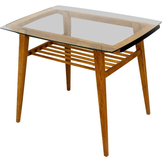 Image 1 of Vintage houten salontafel met glazen blad van Drevozpracujici Druzstvo, Tsjecho-Slowakije 1960