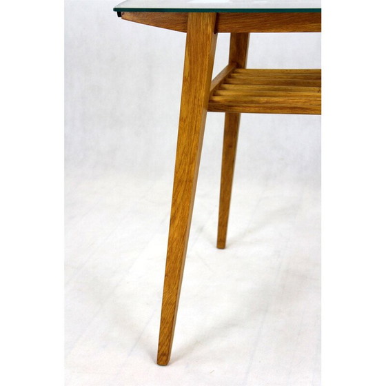 Image 1 of Vintage houten salontafel met glazen blad van Drevozpracujici Druzstvo, Tsjecho-Slowakije 1960