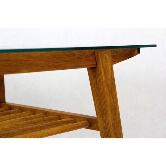 Image 1 of Vintage houten salontafel met glazen blad van Drevozpracujici Druzstvo, Tsjecho-Slowakije 1960