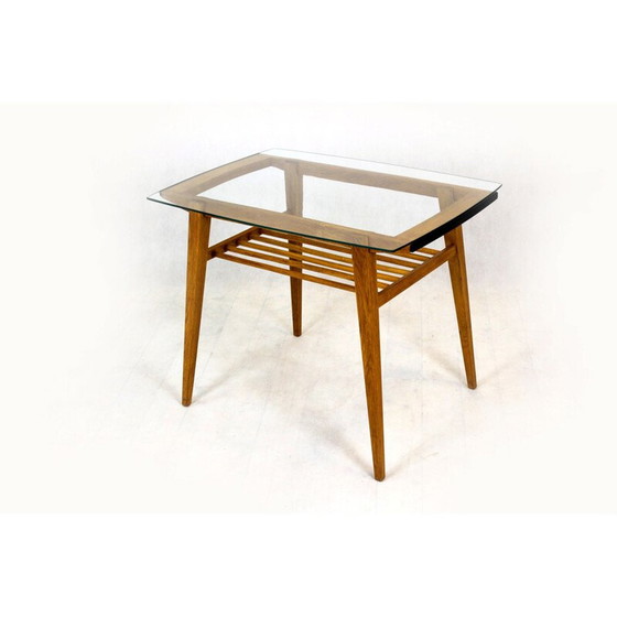 Image 1 of Vintage houten salontafel met glazen blad van Drevozpracujici Druzstvo, Tsjecho-Slowakije 1960