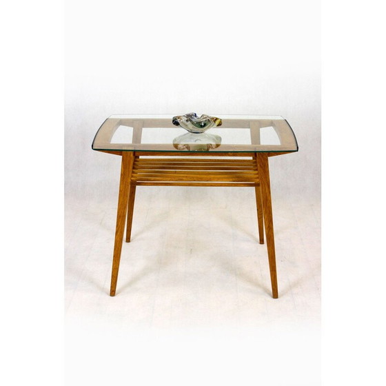 Image 1 of Vintage houten salontafel met glazen blad van Drevozpracujici Druzstvo, Tsjecho-Slowakije 1960