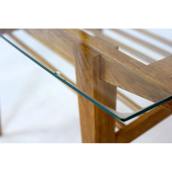 Image 1 of Vintage houten salontafel met glazen blad van Drevozpracujici Druzstvo, Tsjecho-Slowakije 1960