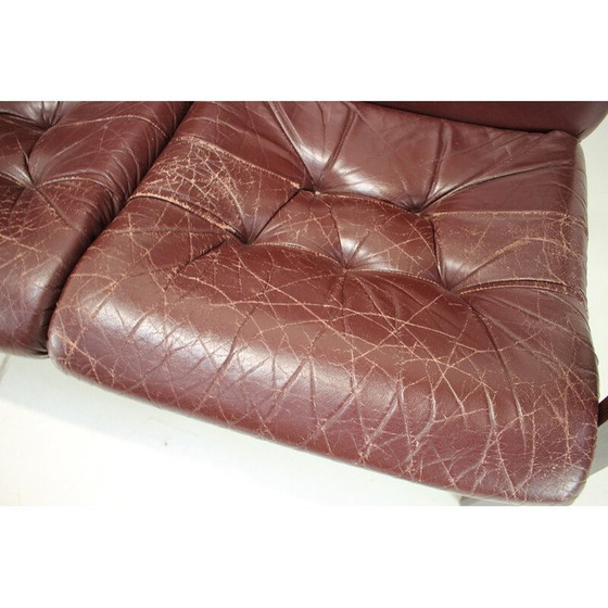 Image 1 of Vintage 3-zits leren bank voor Ton, Tsjecho-Slowakije 1980