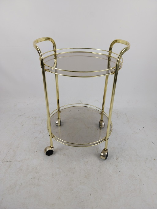 1 x vergulde dranken trolley 1970's. Rookglas 