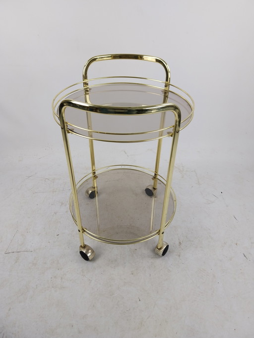 1 x vergulde dranken trolley 1970's. Rookglas 