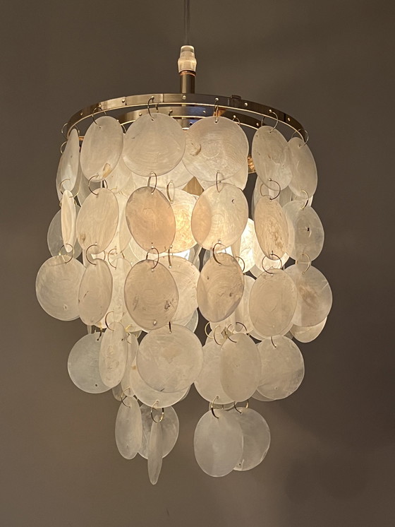 Image 1 of Set Van 2 Capiz Hanglampen Vintage Parelmoer Schelpen Lampen