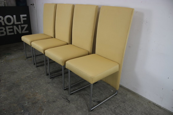 Image 1 of 4X Set Rolf Benz Model 7400 Stoelen Geel Geribd Stof Nieuw.