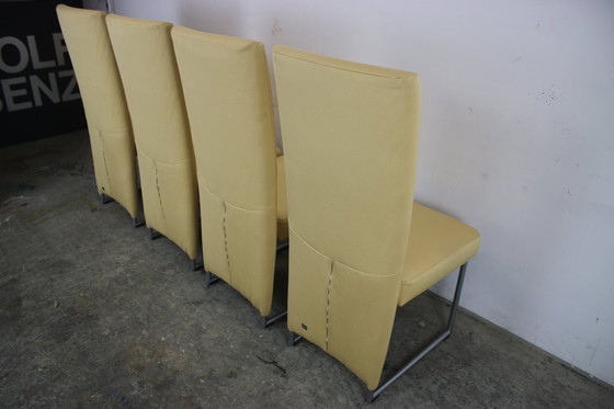 Image 1 of 4X Set Rolf Benz Model 7400 Stoelen Geel Geribd Stof Nieuw.