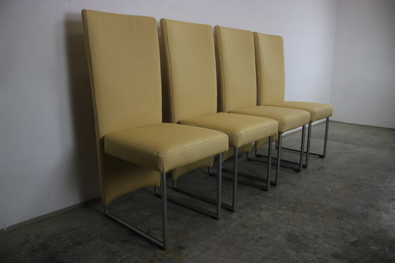 Image 1 of 4X Set Rolf Benz Model 7400 Stoelen Geel Geribd Stof Nieuw.
