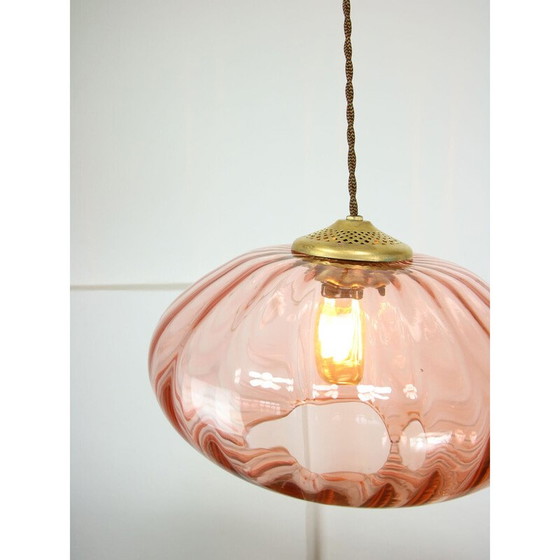 Image 1 of Vintage hanglamp van messing en glas