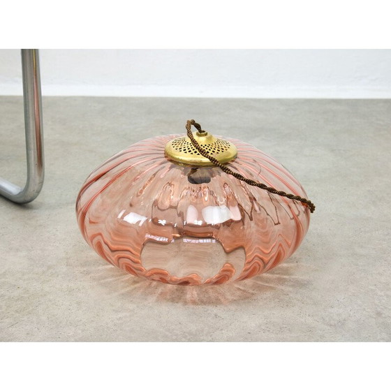 Image 1 of Vintage hanglamp van messing en glas