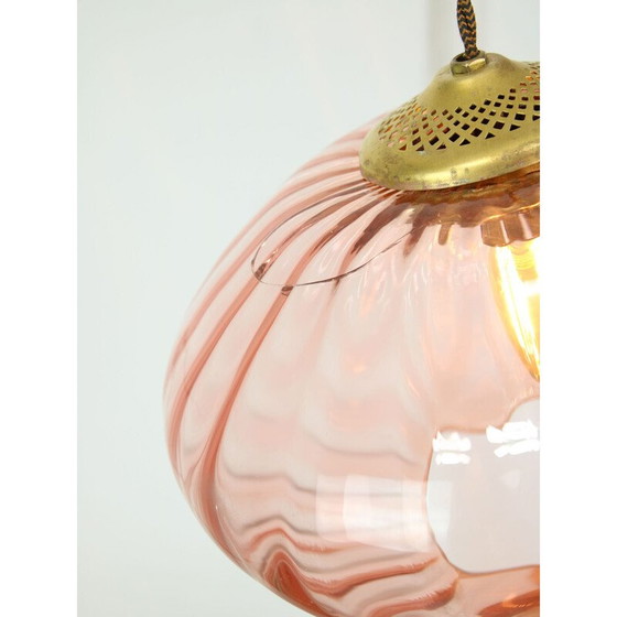 Image 1 of Vintage hanglamp van messing en glas