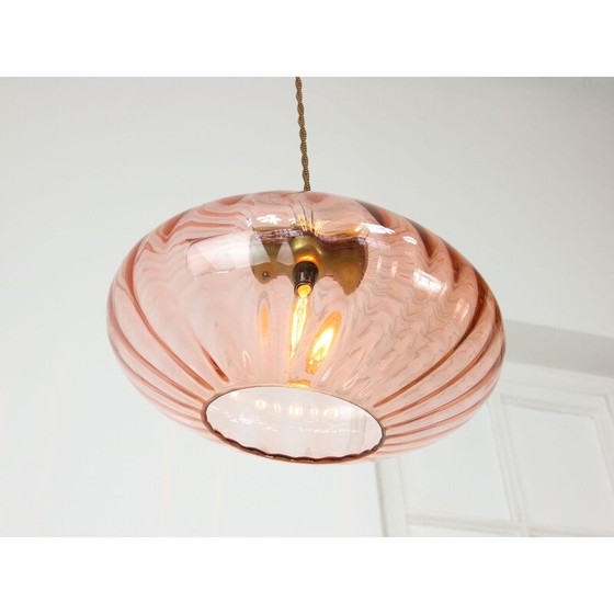 Image 1 of Vintage hanglamp van messing en glas