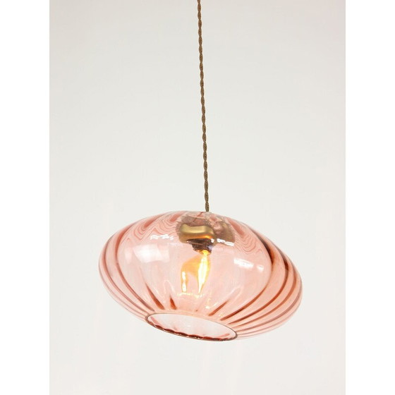 Image 1 of Vintage hanglamp van messing en glas